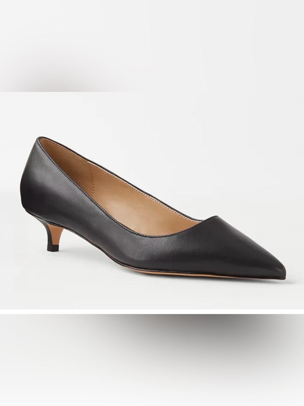 NEW ANN TAYLOR BLACK LEATHER POINTY TOE KITTEN HEEL PUMPS HEELS SHOES SZ 7.5